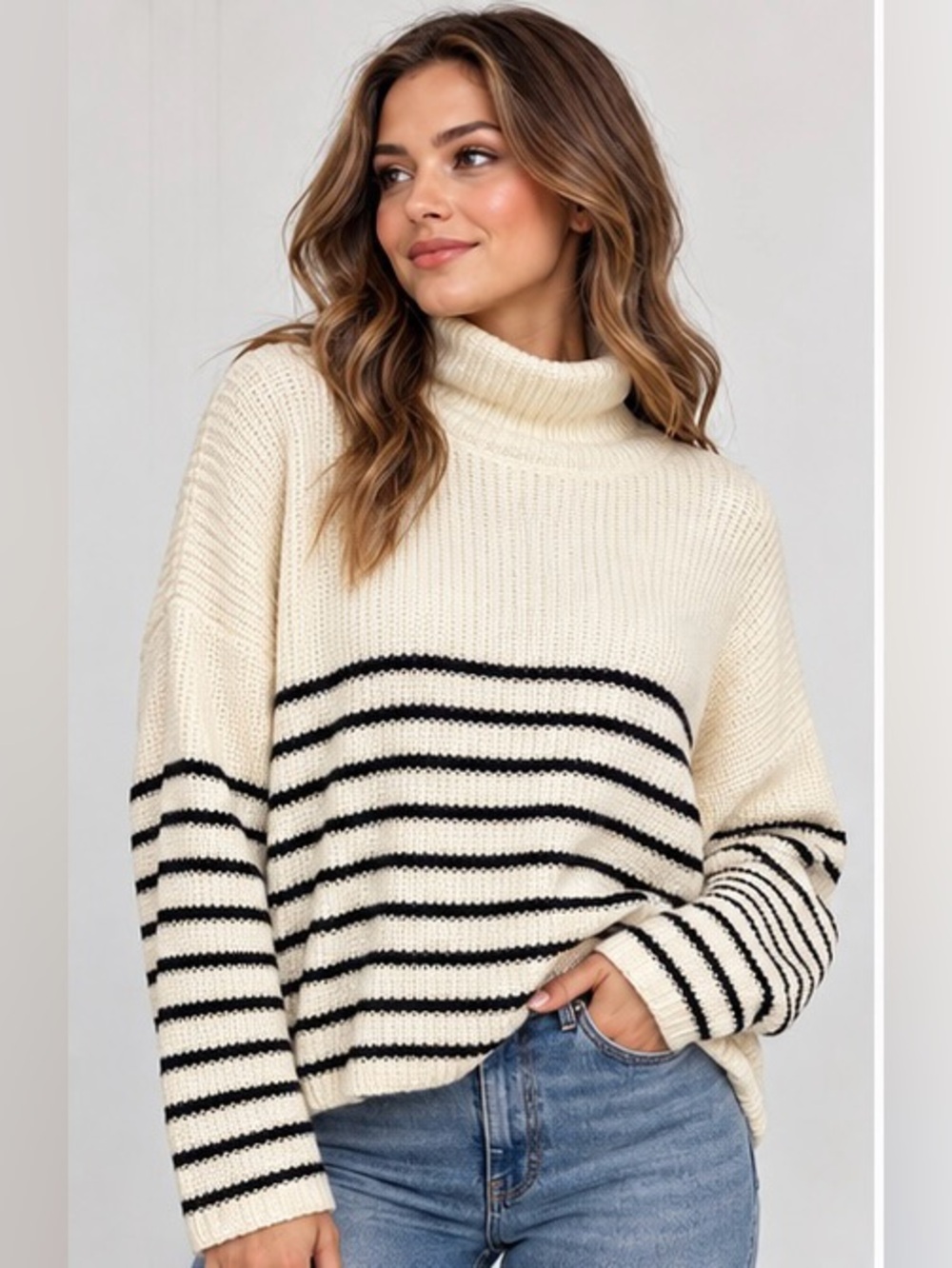 TRUTH by Republic Striped Turtleneck Sweater
CREAM & BLACK | SIZE M | NWT